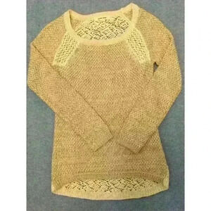 Pink Rose XS Sweater Top Cream Long Sleeve Crochet Back Pullover